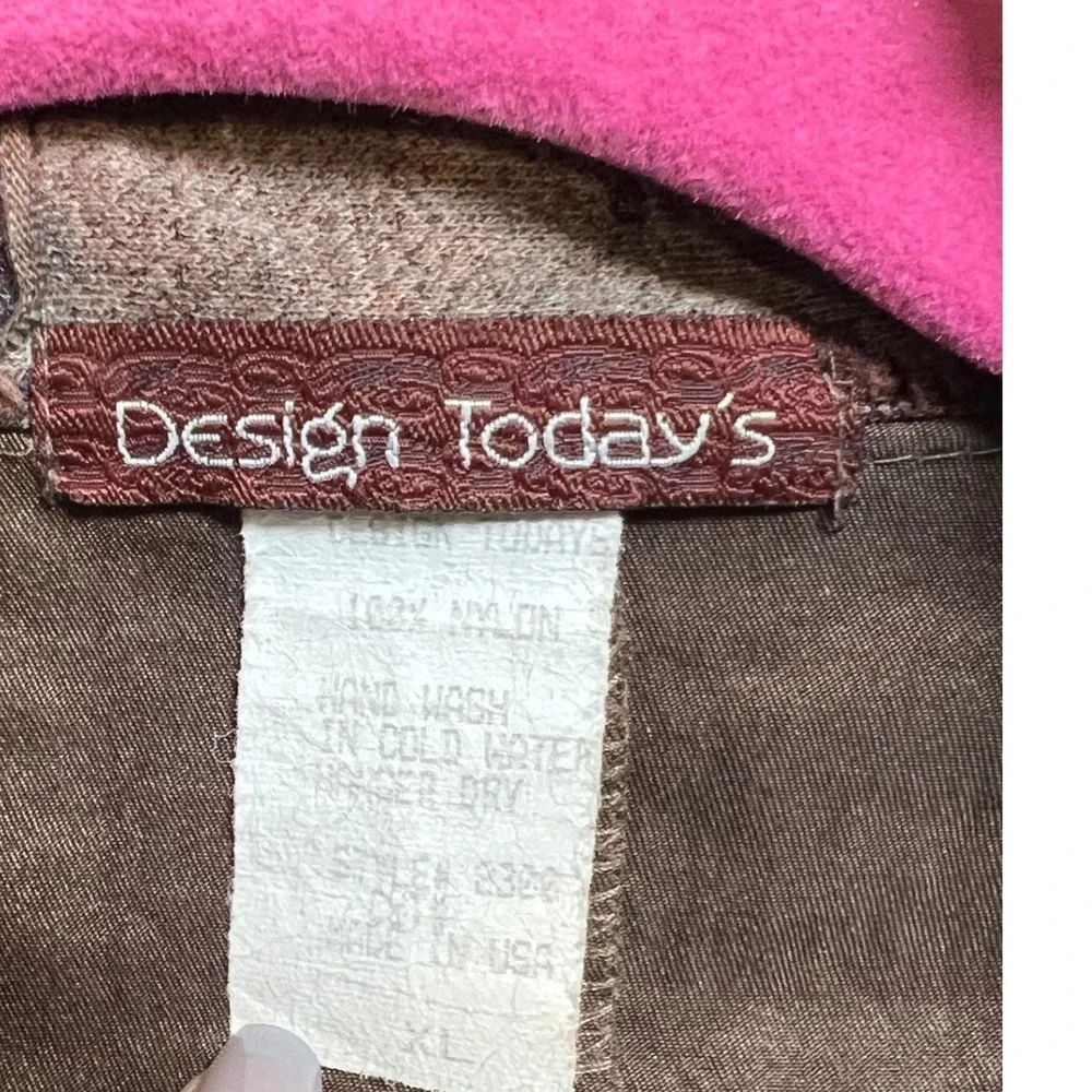 Design Todays Brown Crinkle Nylon Ruffle Duster Coat Jacket XL Art to Wear USA